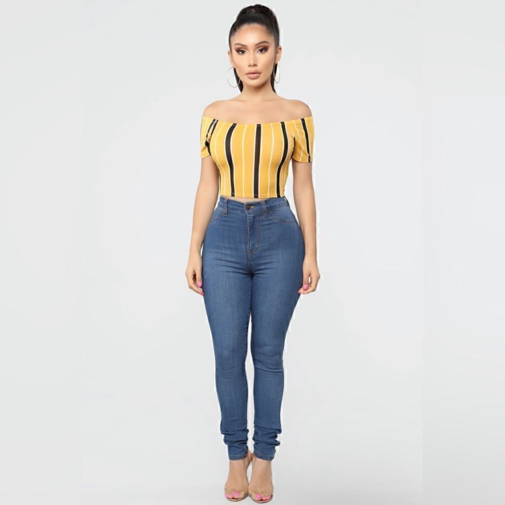 Trendy Vibes: NWT Stripe Down Top in Mustard/Combo